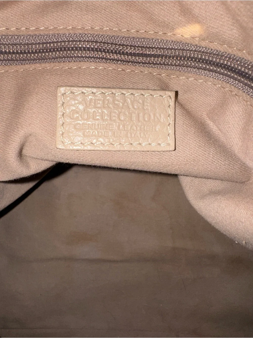 Versace Collection Taupe Pebbled Leather Satchel with Gold Hardware